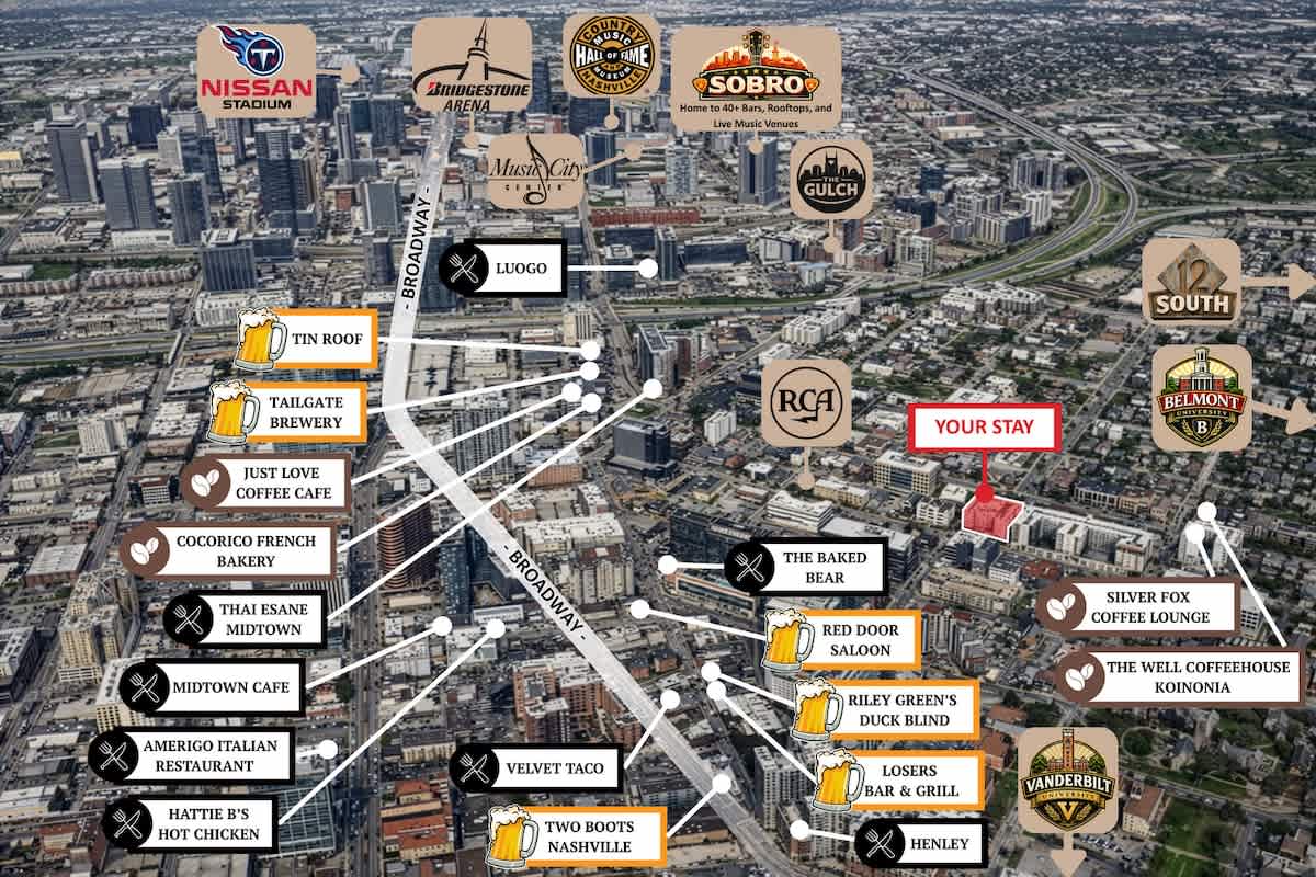 Stay Where Music Meets Nightlife — Located right on Historic Music Row just steps from Broadway's iconic nightlife.