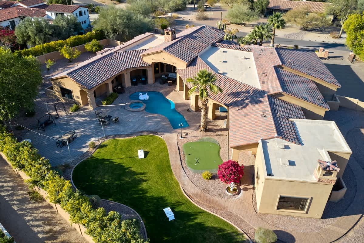 Breathtaking aerial views of the iconic Mummy Mountain, showcasing the beauty of Paradise Valley in all its glory!