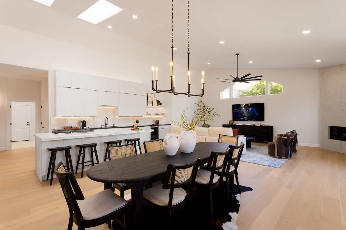 1st dining area with seating for 8 guests.
