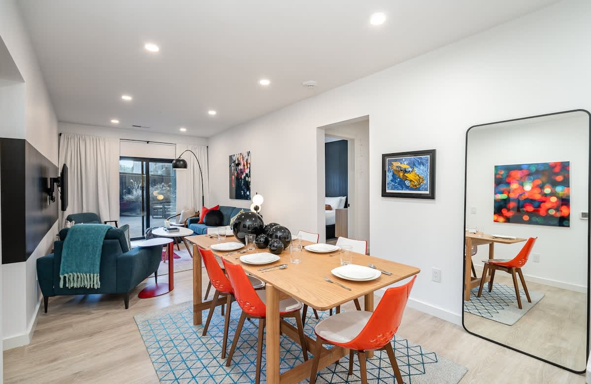Spacious dining area with seating for six.